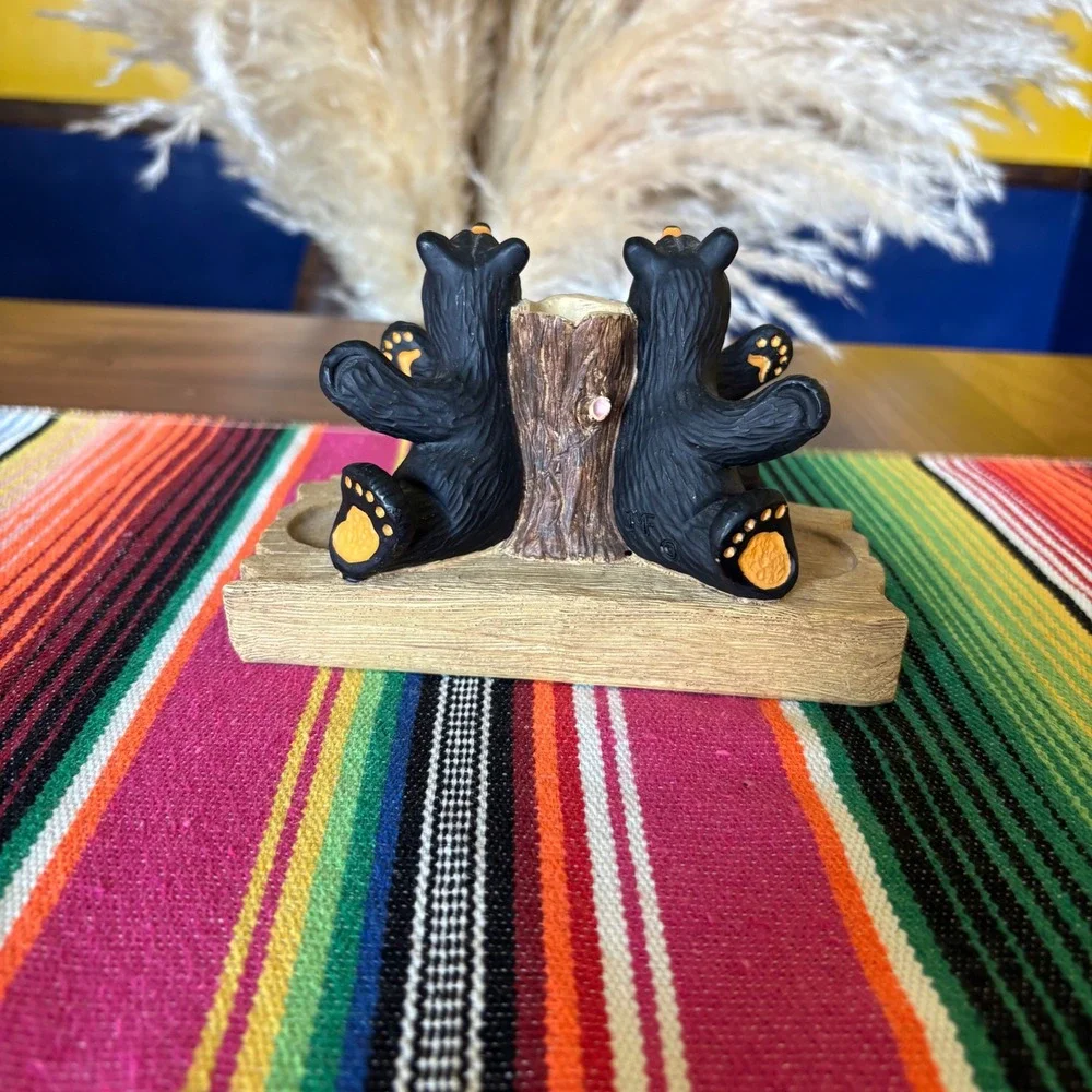Bearfoots Jeff Fleming Salt Pepper Shaker Base Toothpick Holder Black Bears A884